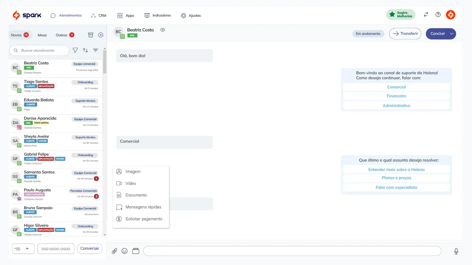 Spark CRM Gestor de Vendas Fluxo Bot Conversa