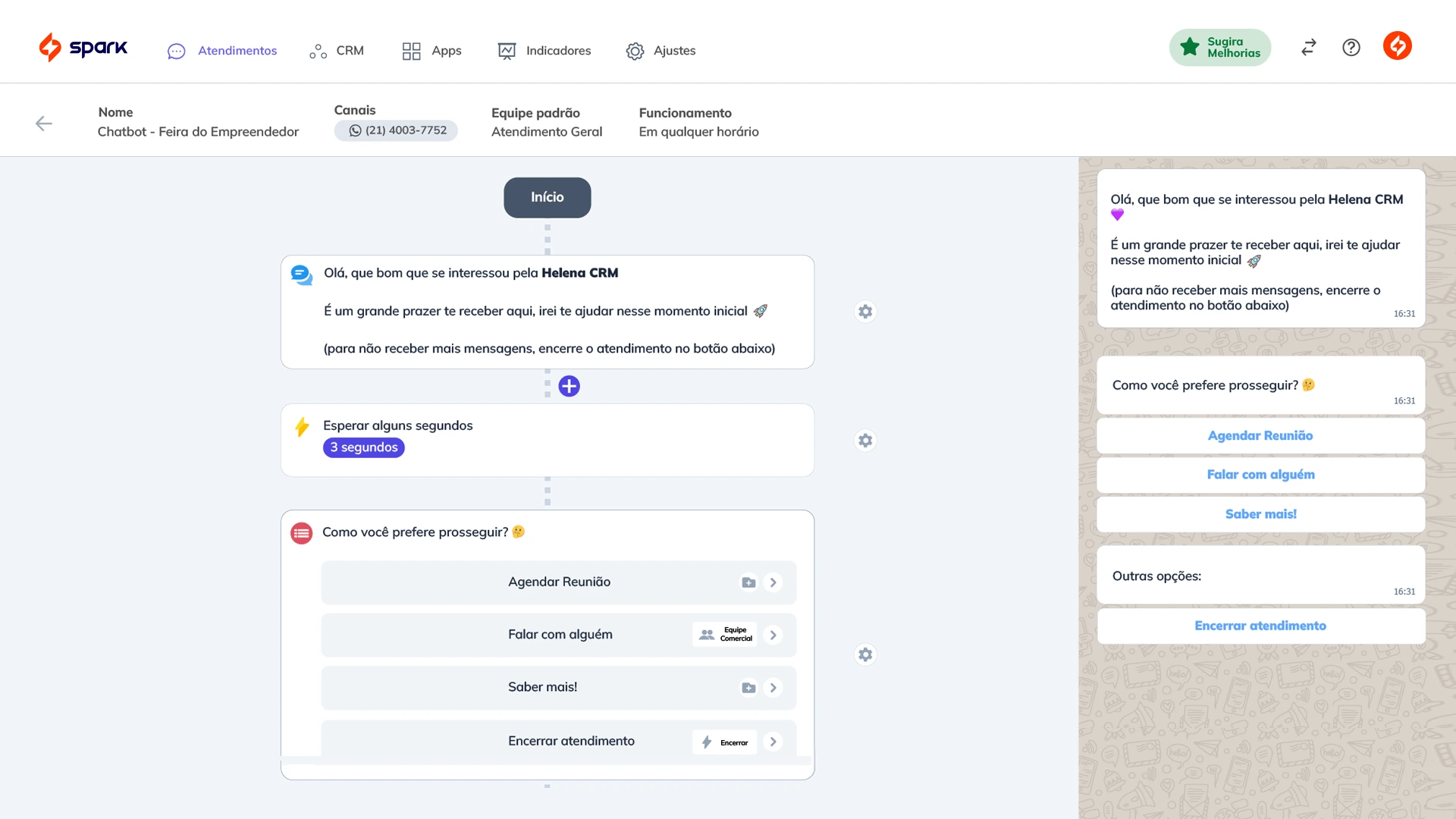 Spark CRM Gestor de Vendas Fluxo Bot Conversa
